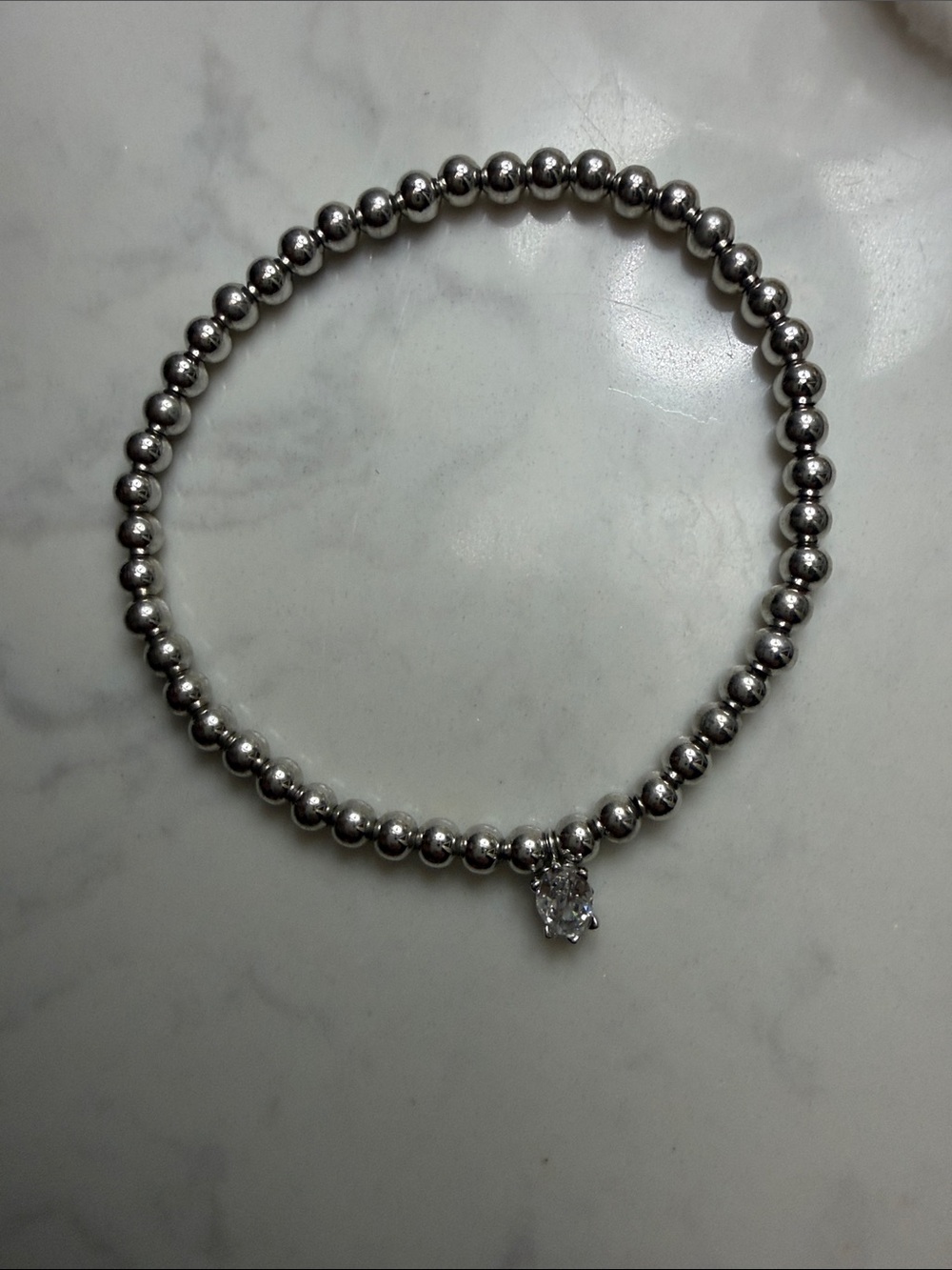 Kendra Scott Silver Beaded Bracelet with Clear Stone Charm